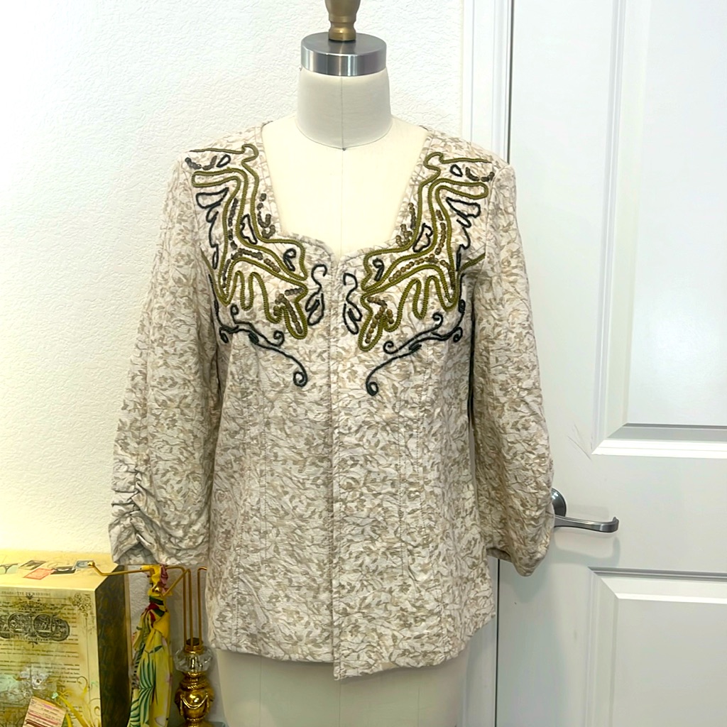 Nwt $129 Women's Beige Coldwater Creek Beaded Stroll Jacket Size 8